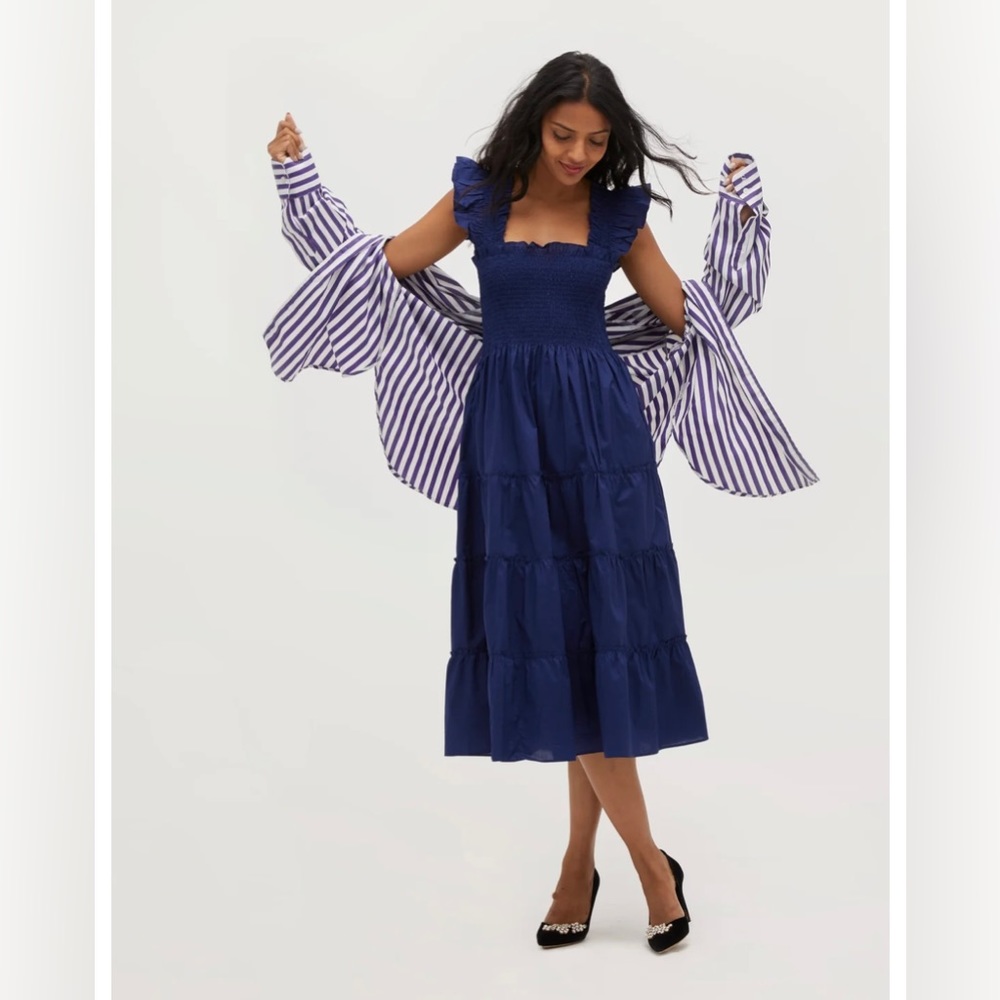 Hill House Navy Blue Smocked Midi Dress